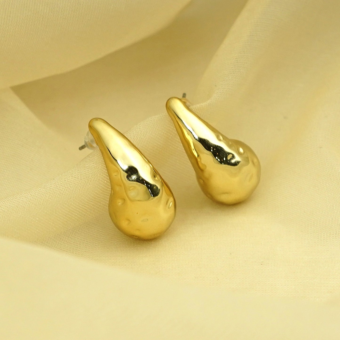 Zevar Club Gold Tone Stainless Steel Tarnish Free Waterproof Glossy Tear Drop-Shaped Stud Earrings for Women