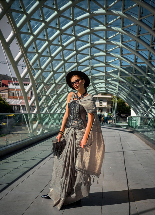 Grey Kakuna Katan Silk Handloom Saree