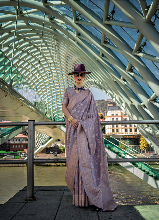 Greyish Lavender Kakuna Katan Silk Handloom Saree