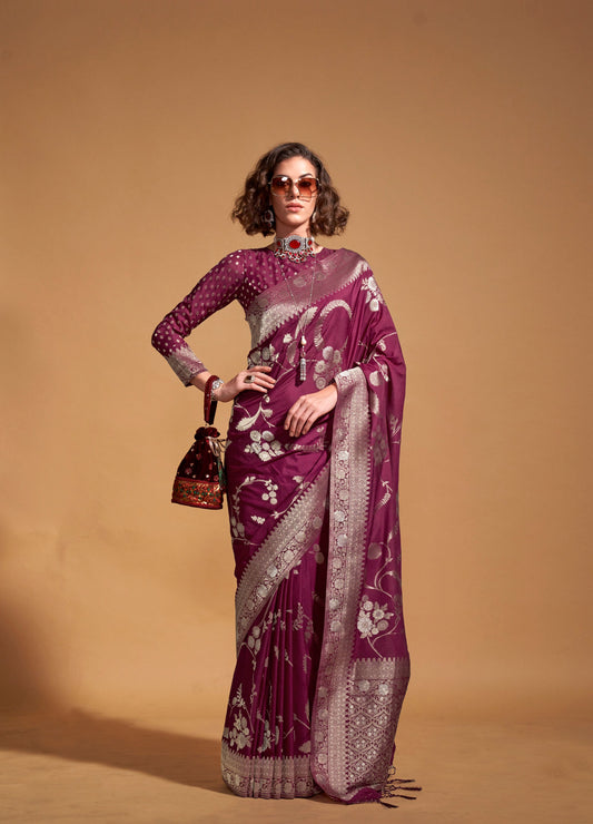 Maroon Kocktail Georgette Handloom Saree