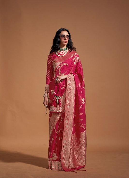 Red Kocktail Georgette Handloom Saree