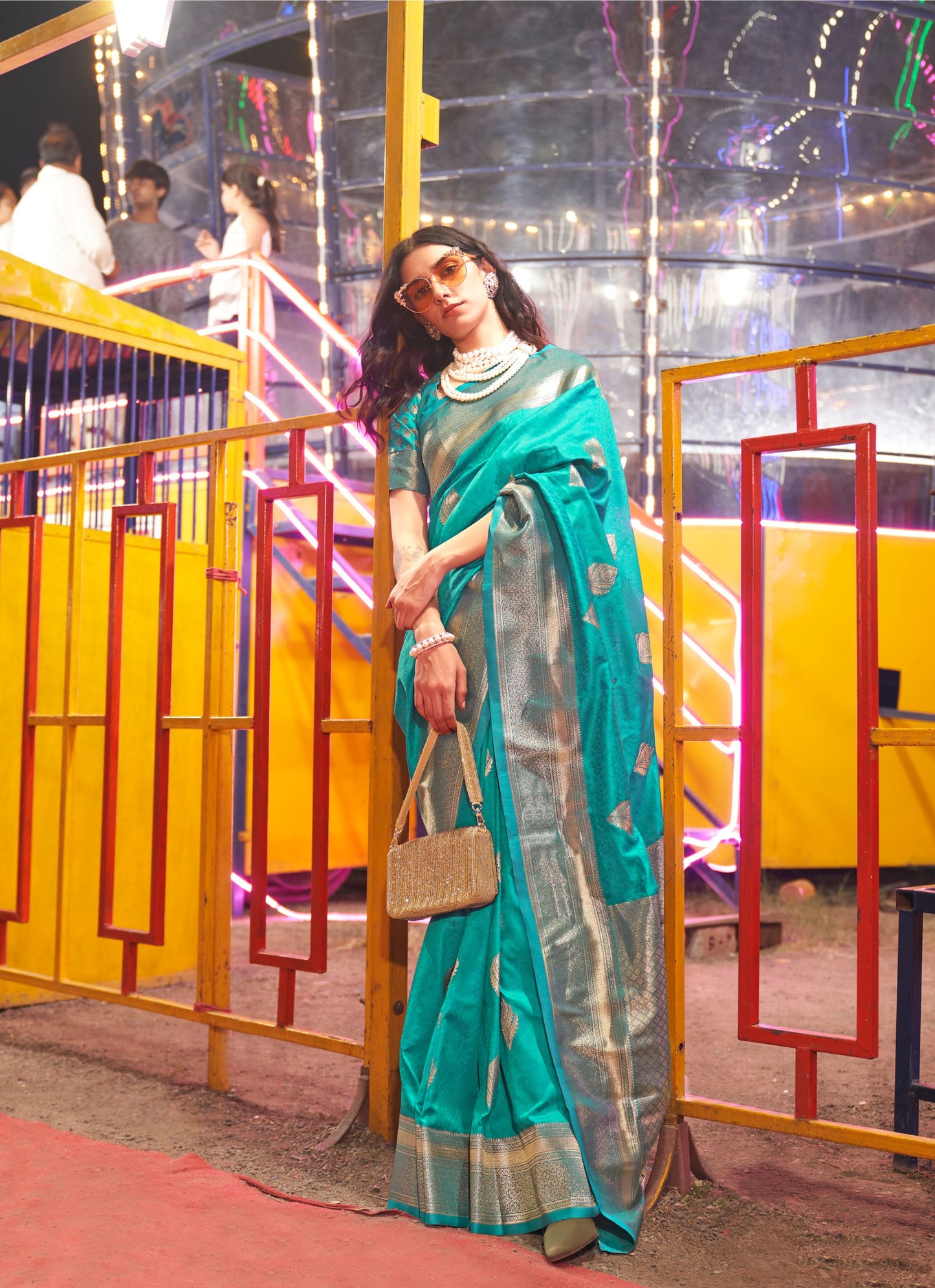 Peacock Teal Karnival Handloom Silk Saree