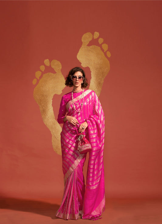 Pink Ksatsuma Pure Viscose Handloom Silk Saree