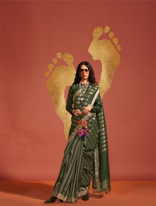 Green Ksatsuma Pure Viscose Handloom Silk Saree