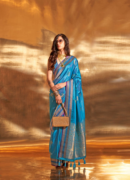 Royal Blue Ksattika Pure Satin Handloom Silk Saree
