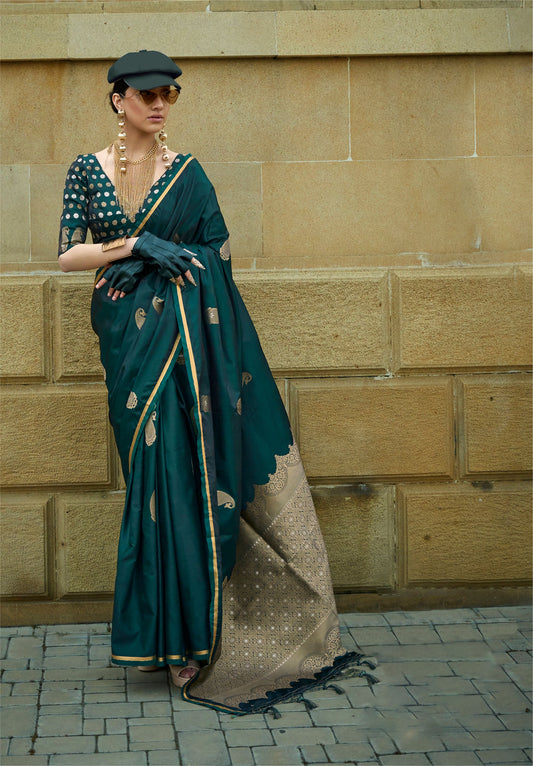 Green Kanthkala Pure Satin Handloom Silk Saree