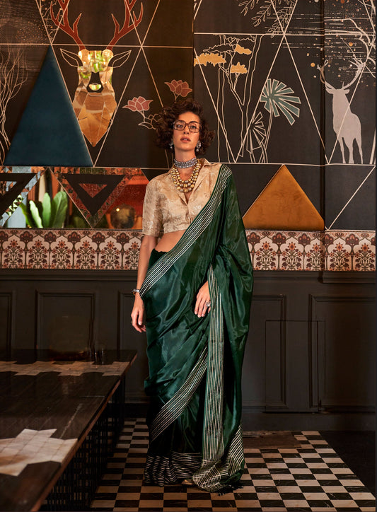 Dark Green Konditori Pure Viscose Handloom Saree