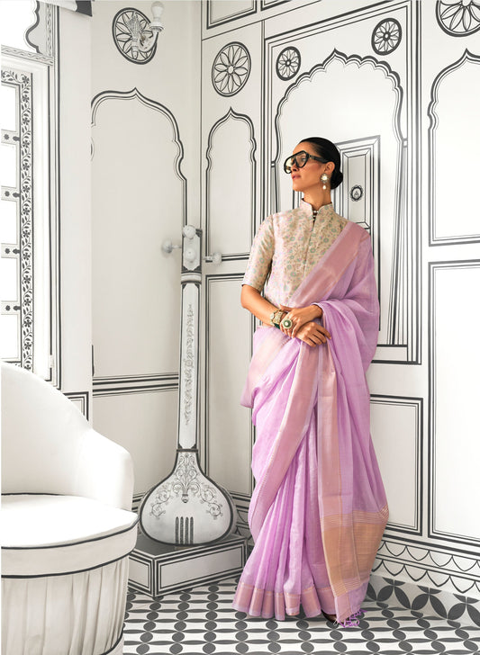 Lavender Knoorie Moss Chiffon Handloom Saree