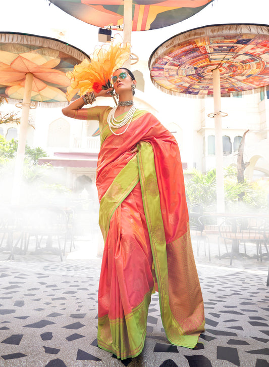 Orange Kshasha Two tone handloom saree