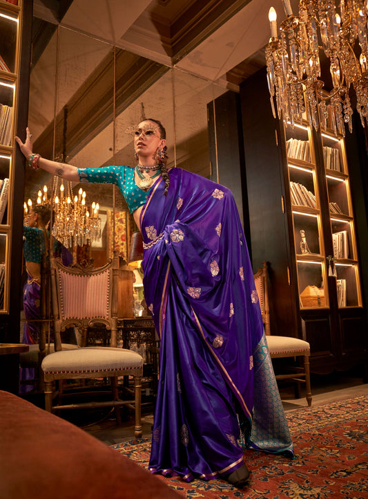 Purple Kanthkala Luxe Satin Handloom saree