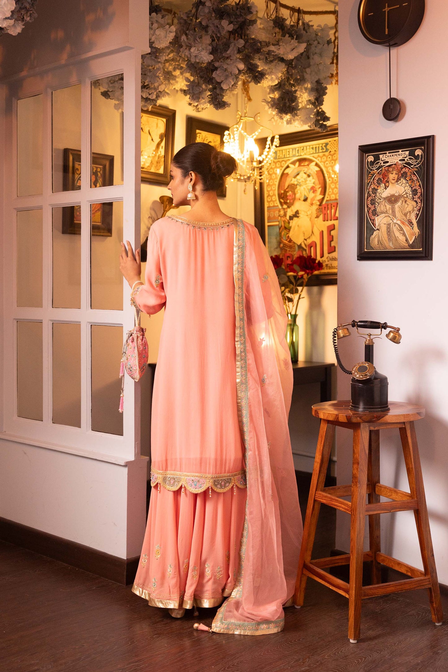 Pietra Dura Pink Georgette Machine Embroidered Party Sharara