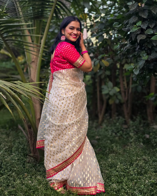 Ivory rose Cream Saree