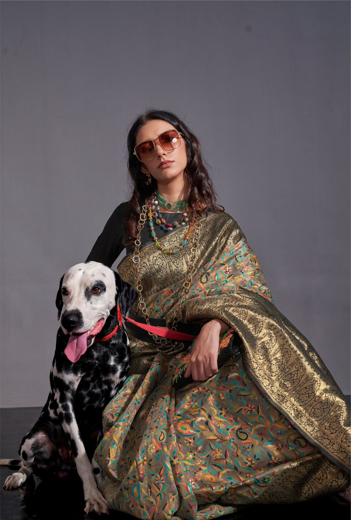 Greenish Gold color Knaaz Modal Kashmiri Chaap Handloom Saree