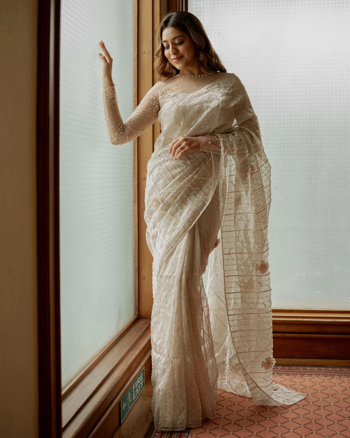Beautiful bridal tissue saree blend of rhinestones with emblished 3Dwork