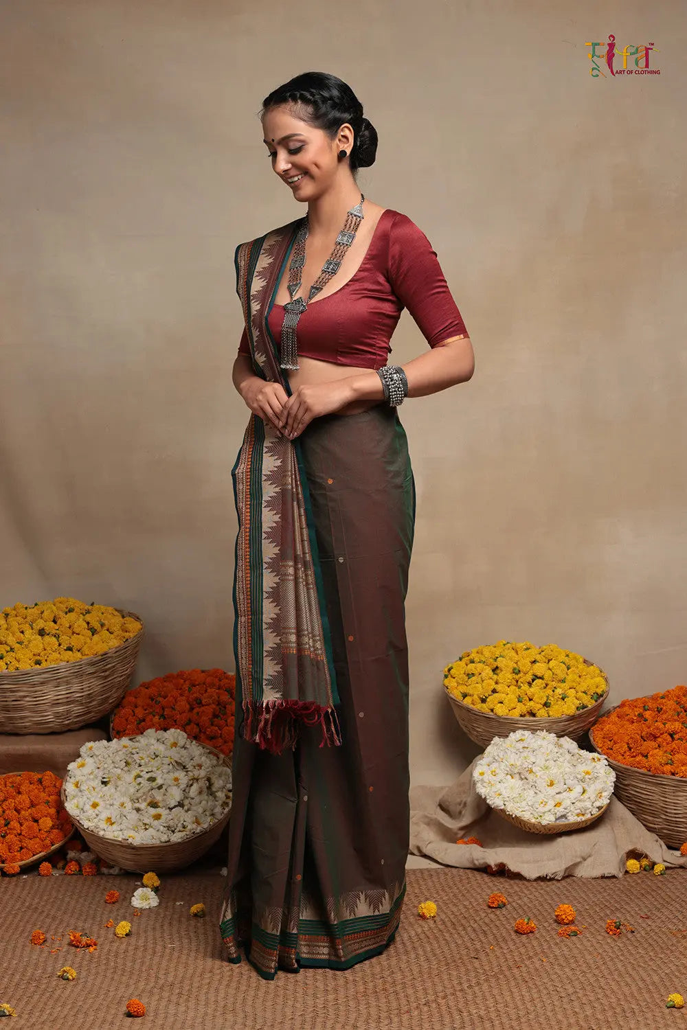 Maroon Handloom Pure Cotton Kanchi Saree