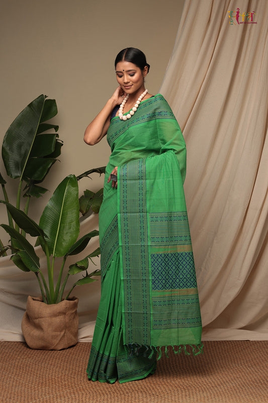Green Pure Cotton Handloom Kanchi Saree