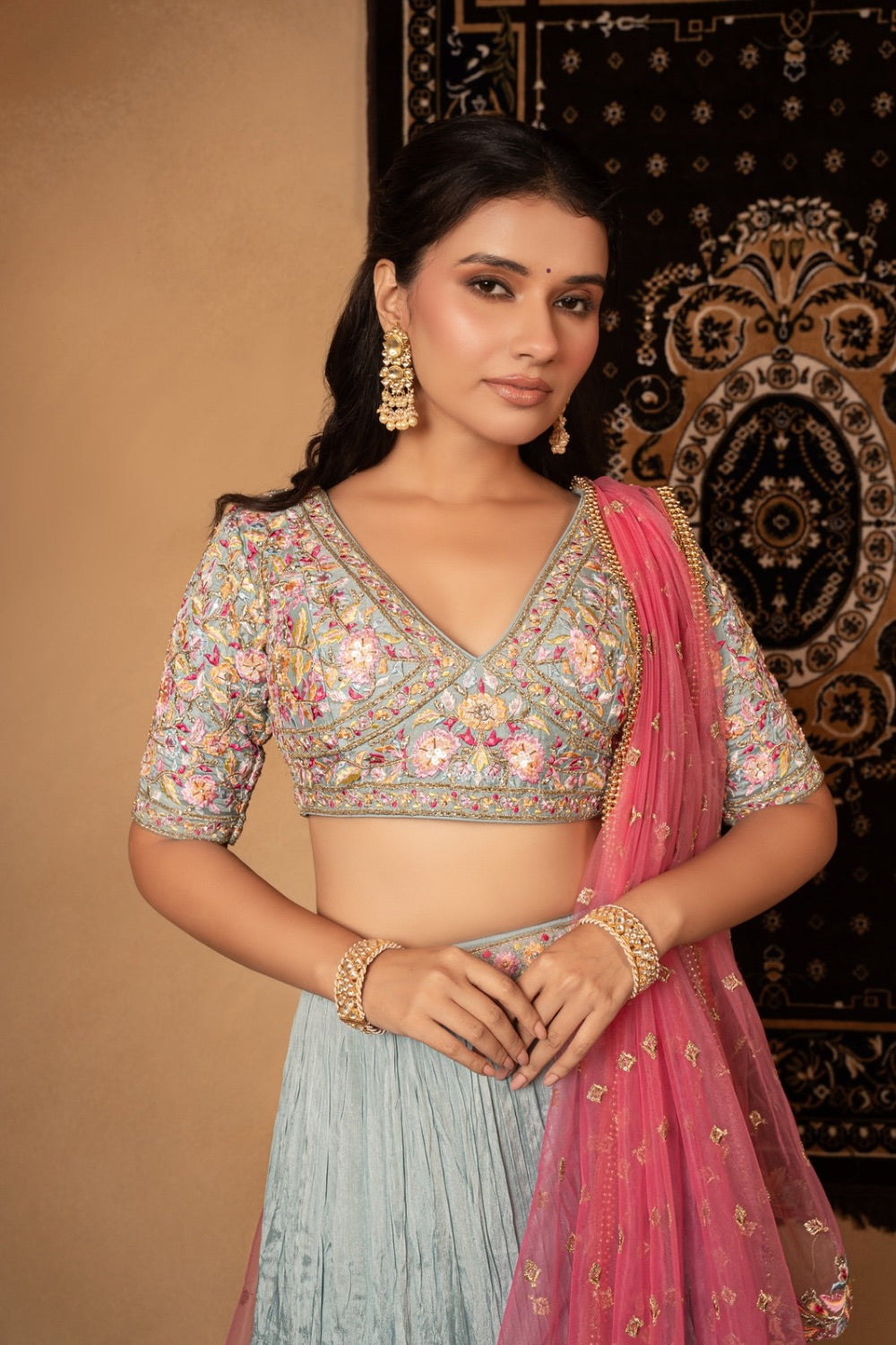 Light blue georgette lehenga choli with resham and zardozi work