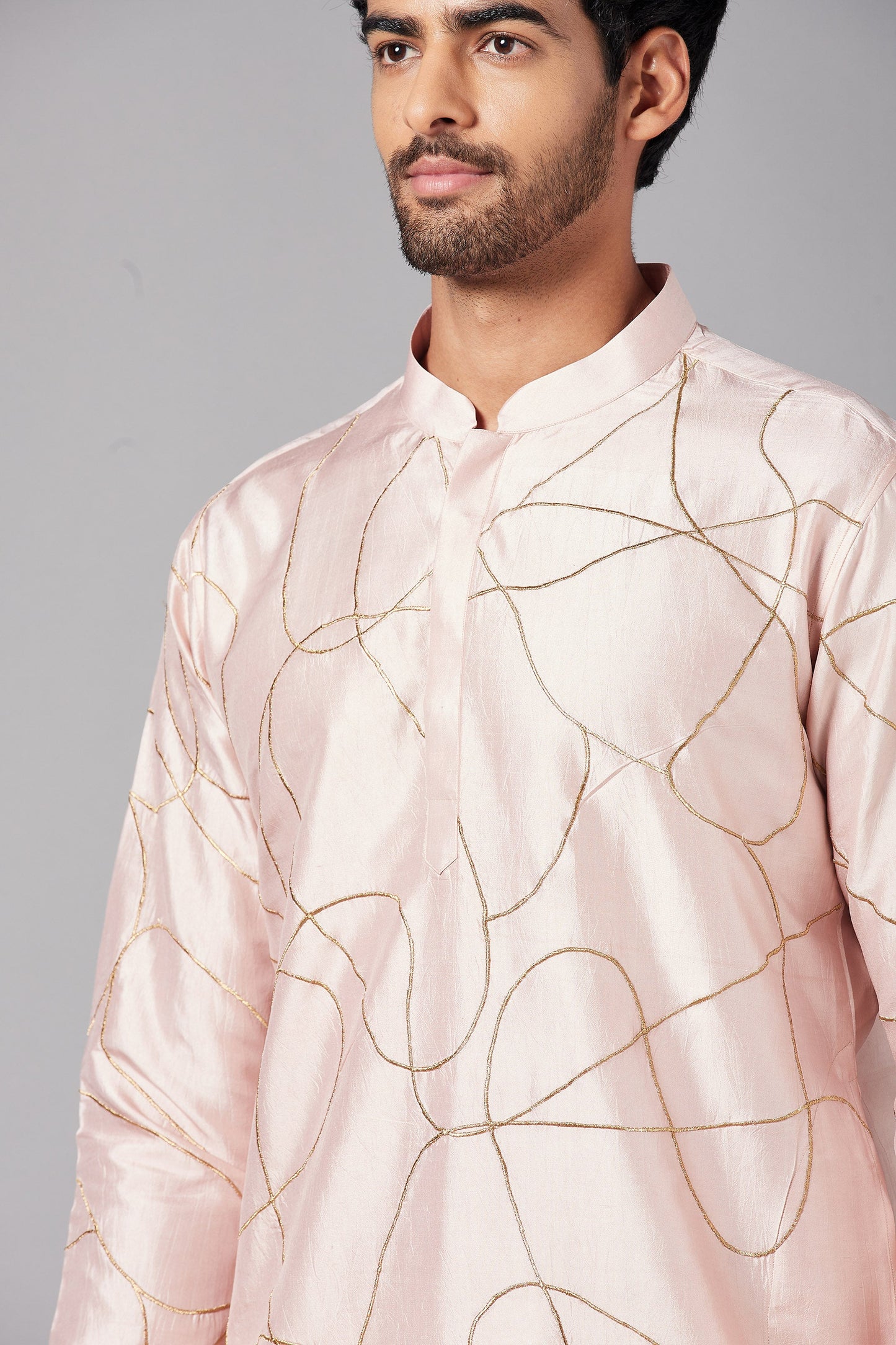 Peach Dupion Silk Machine Embroidery Casual ( only Kurta )