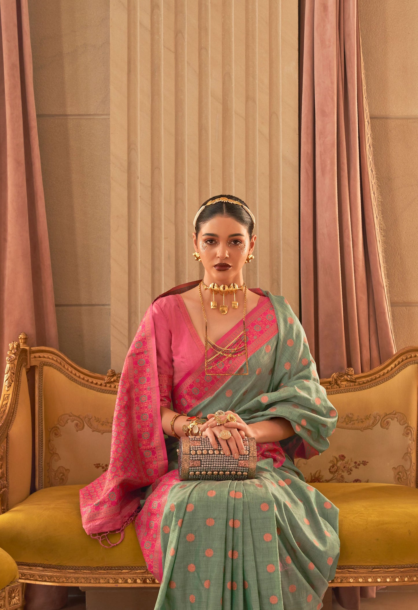 Green Kamsaara Bamboo Copper Zari Handloom Saree