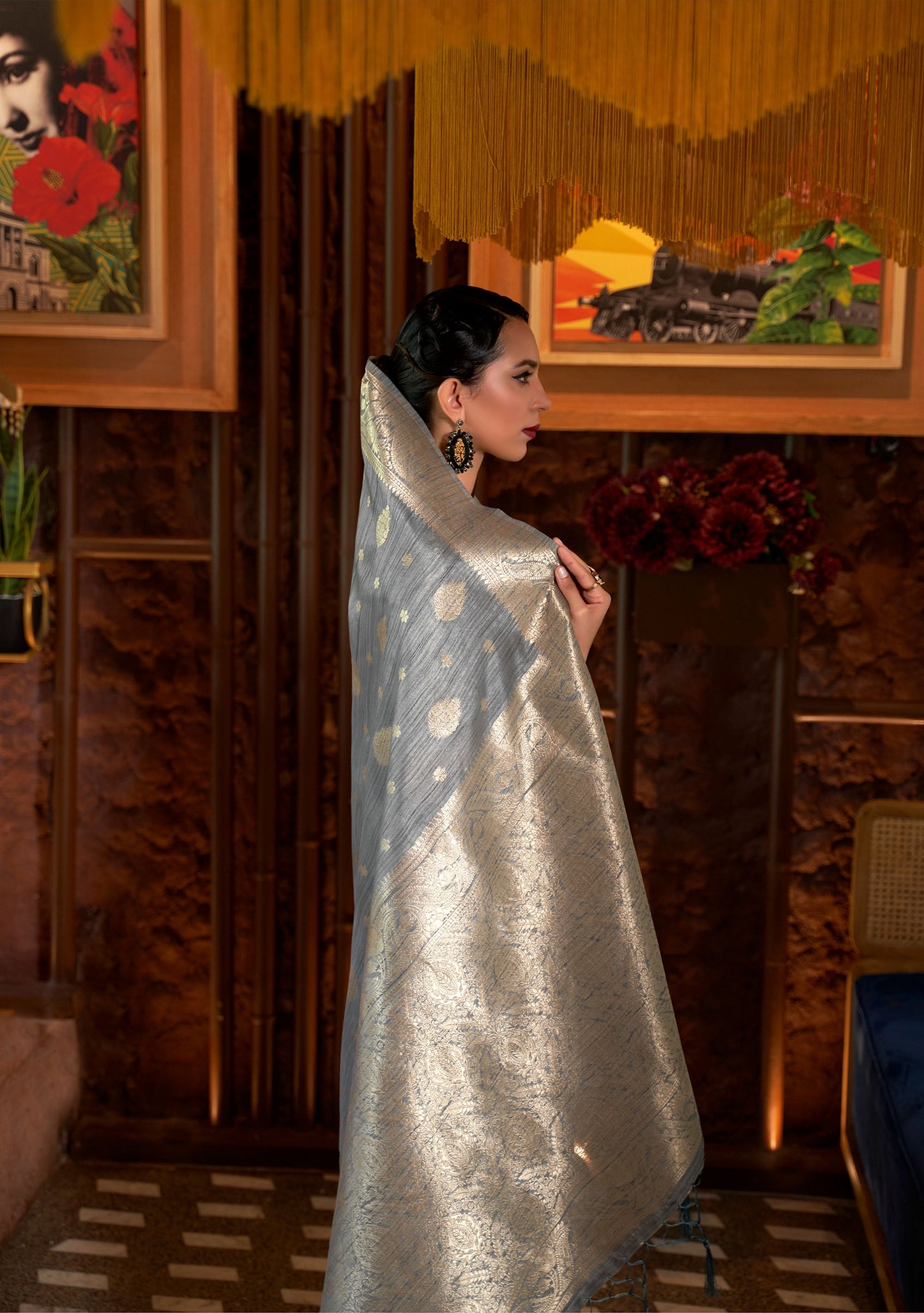 Grey Kamairah Silk Tussar Silk Handloom Saree
