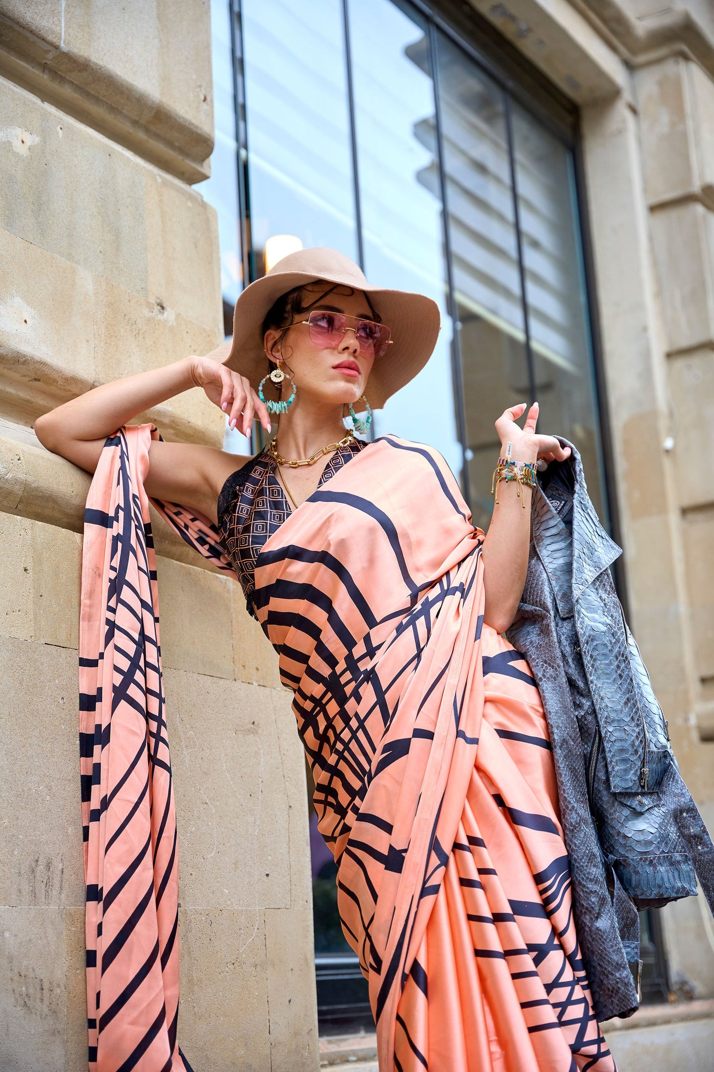 Orange Klutch Japan Satin Print Saree