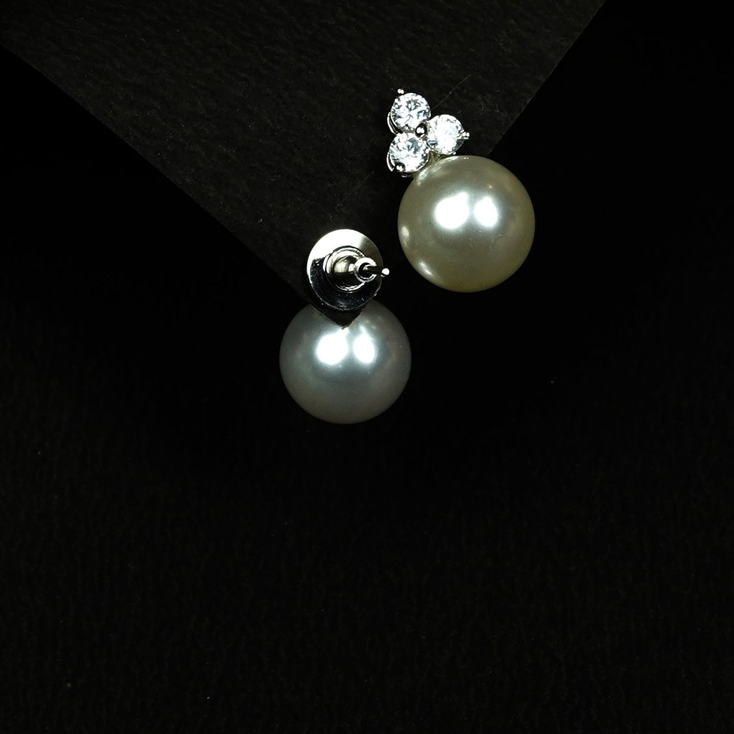 Zevar Club Rhodium-Plated Handcrafted Cubic Zirconia & White Pearl Stud Earrings