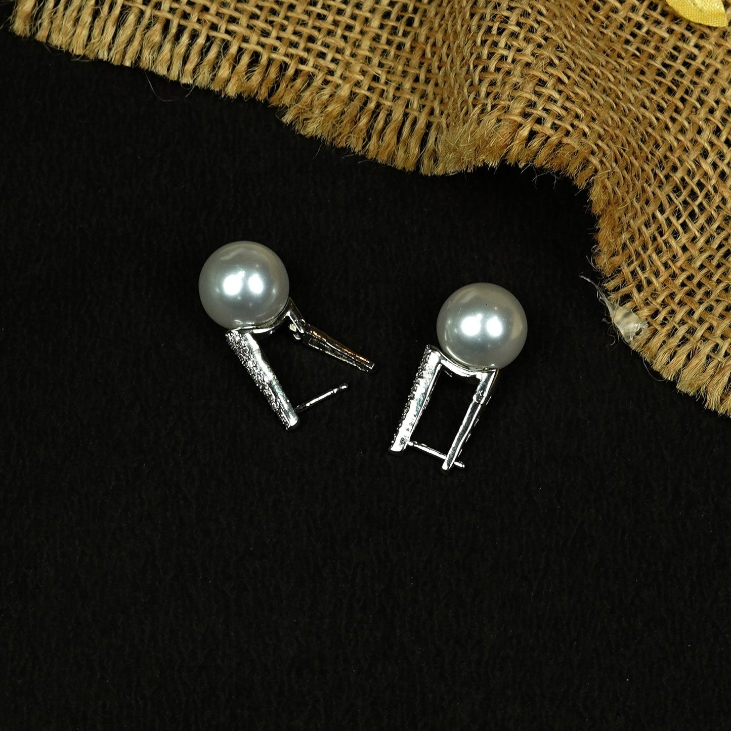 Zevar Club Rhodium-Plated Handcrafted Pointed Cubic Zirconia Top & Glossy Pearl Drop Earrings