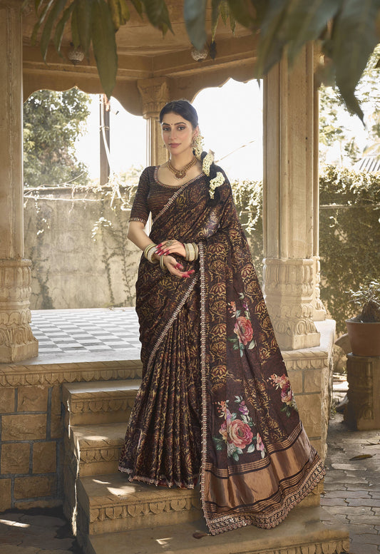 Brown Gaji Silk Gota with Minakari Work Saree