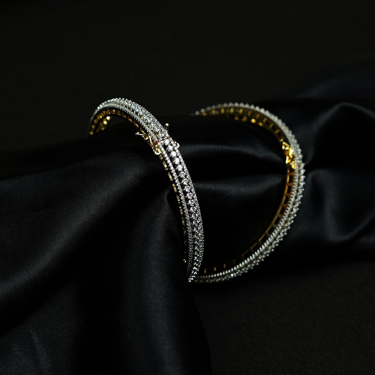 Zevar Club Set of 2 Gold-Plated Handcrafted AAA Cubic Zirconia Studded Elegant Border-Edged Premium Screw Adjustable Bangles