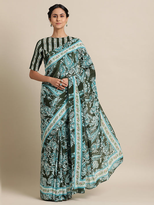 Paisley Passion In Natural Crepe Green Saree