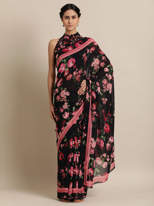 Rose Garden Saree in Viscose Georgette Black Saree