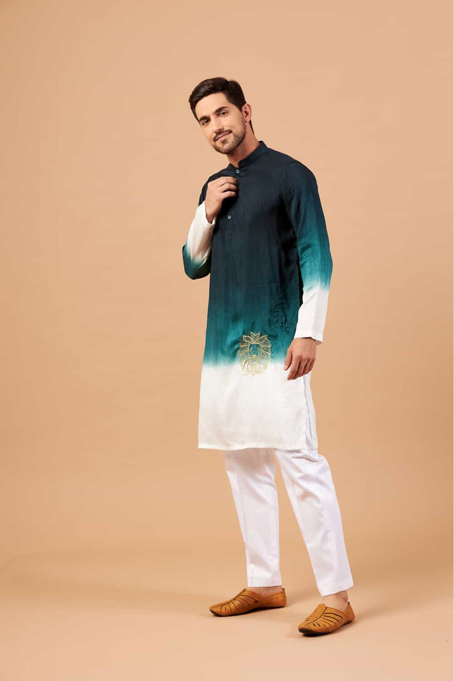 Dark Green Raw Silk Thread Embroidered Festive ( only Kurta )