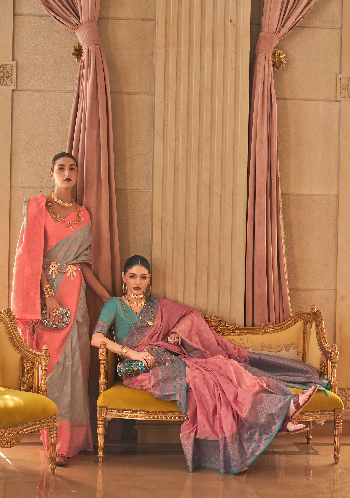 Grey Kamsaara Bamboo Copper Zari Handloom Saree