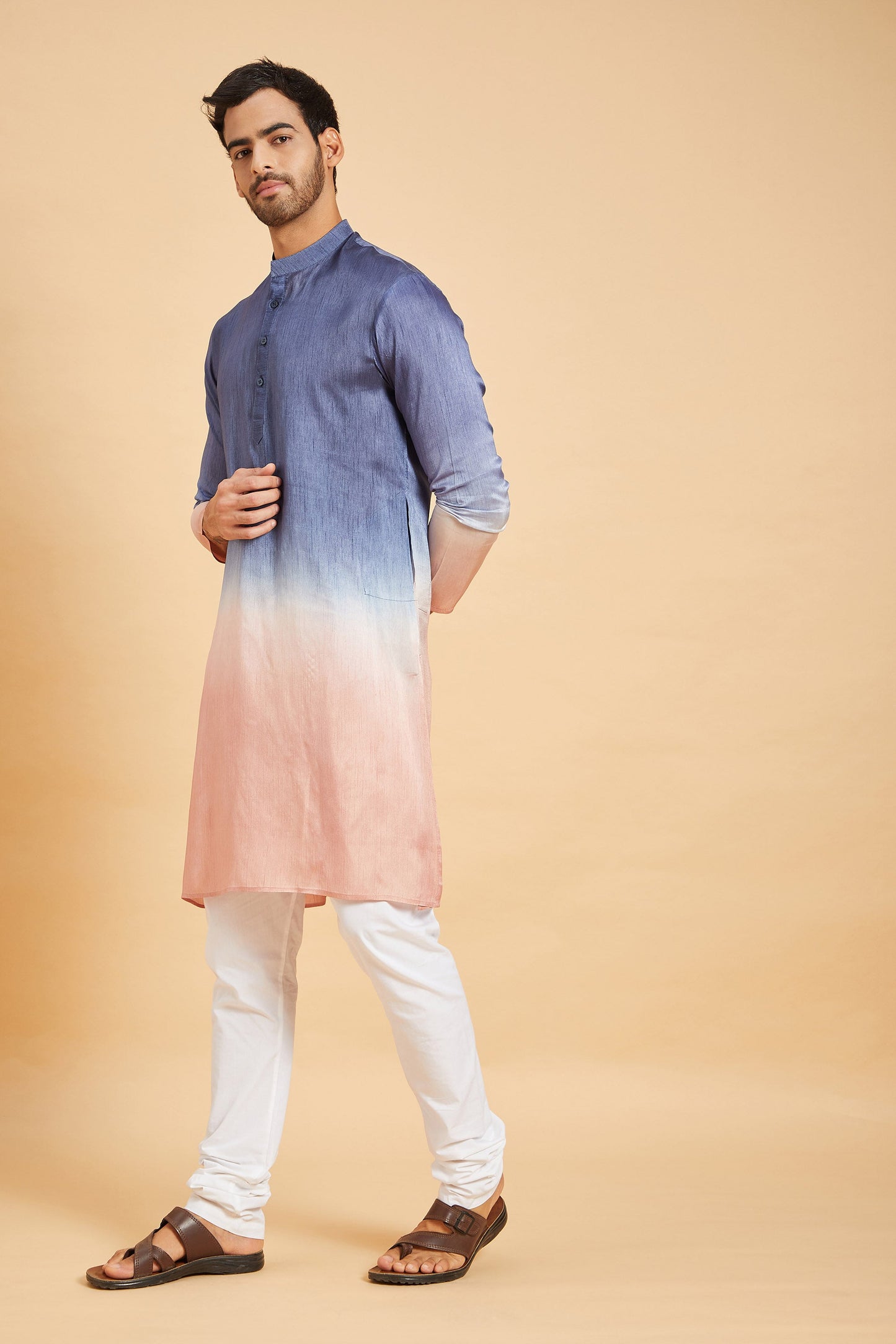 Blue & Peach Raw Silk Ombre ( only Kurta )