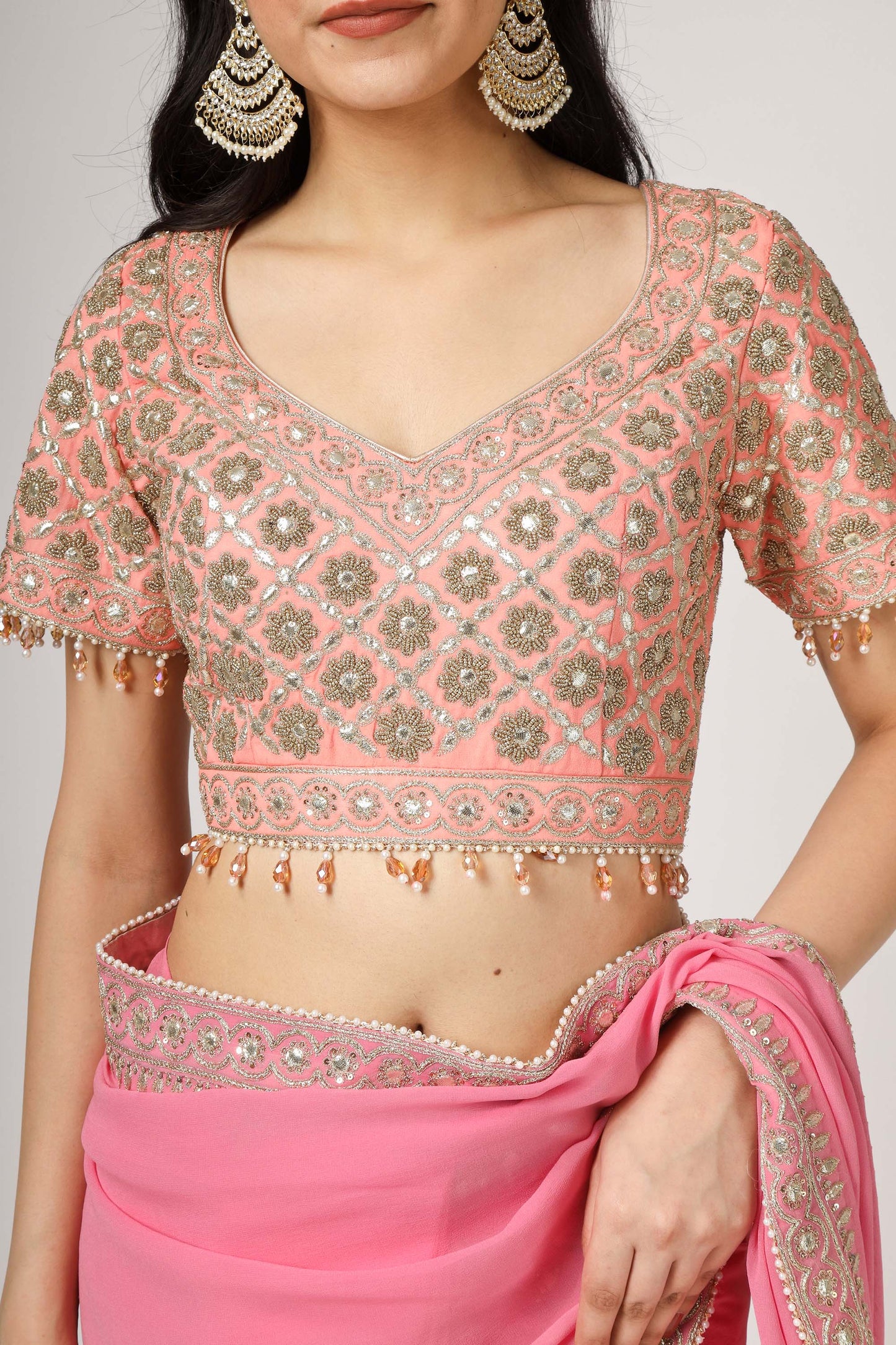Gotta Bling Pink Georgette Gotta Dori Saree