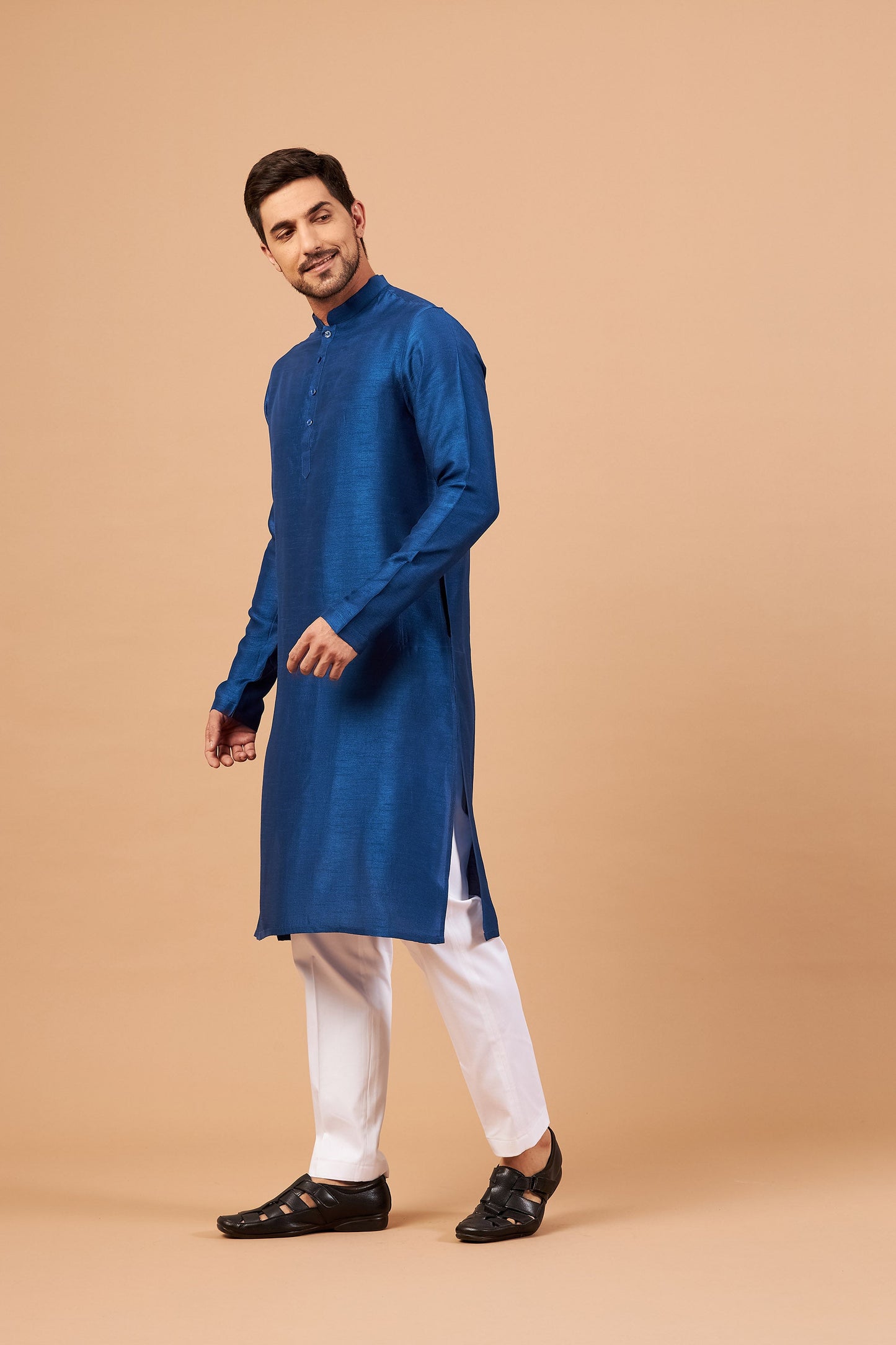 Blue Raw Silk Elegant Work Formal Wear ( only Kurta )