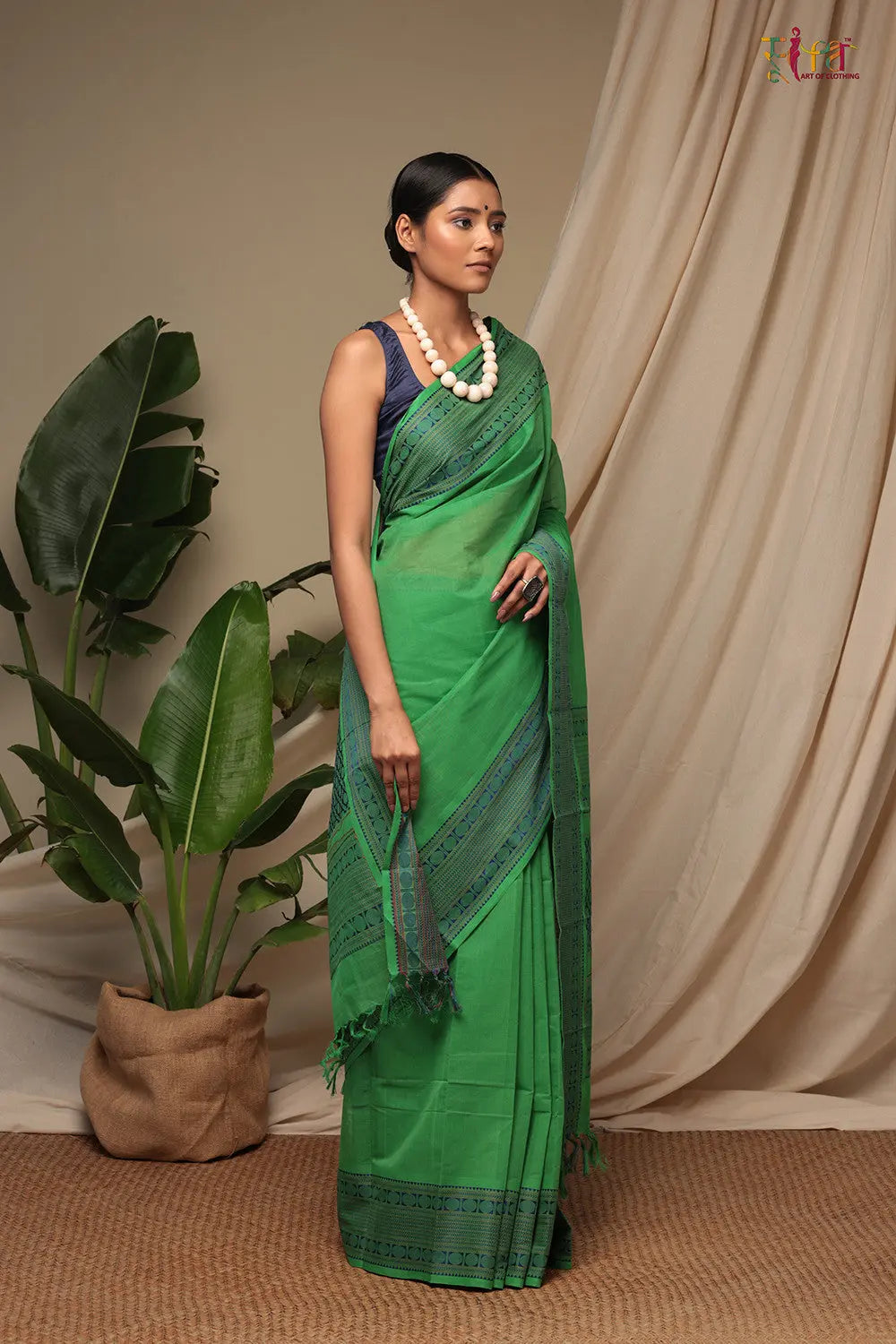 Green Pure Cotton Handloom Kanchi Saree