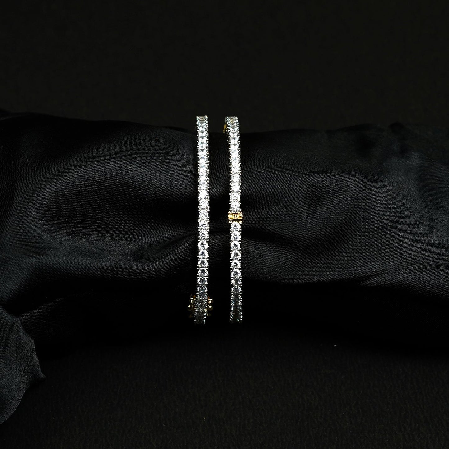 Zevar Club Set of 2 Rhodium-Plated AAA Cubic Zirconia Studded Classic Premium Screw Adjustable Bangles