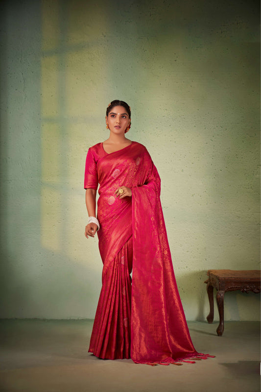 Pink Copper Zari Kanjeevaram Silk Saree
