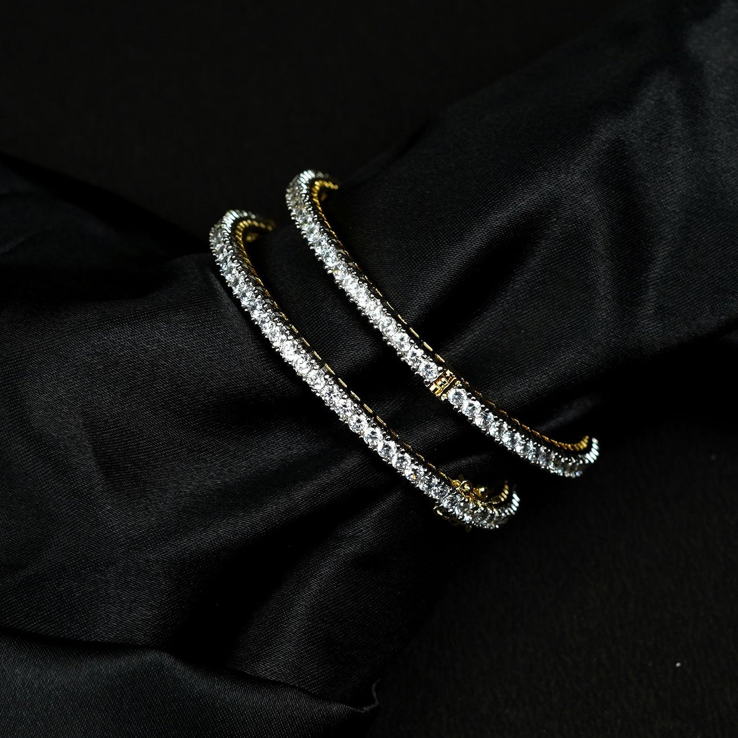 Zevar Club Set of 2 Rhodium-Plated AAA Cubic Zirconia Studded Classic Premium Screw Adjustable Bangles