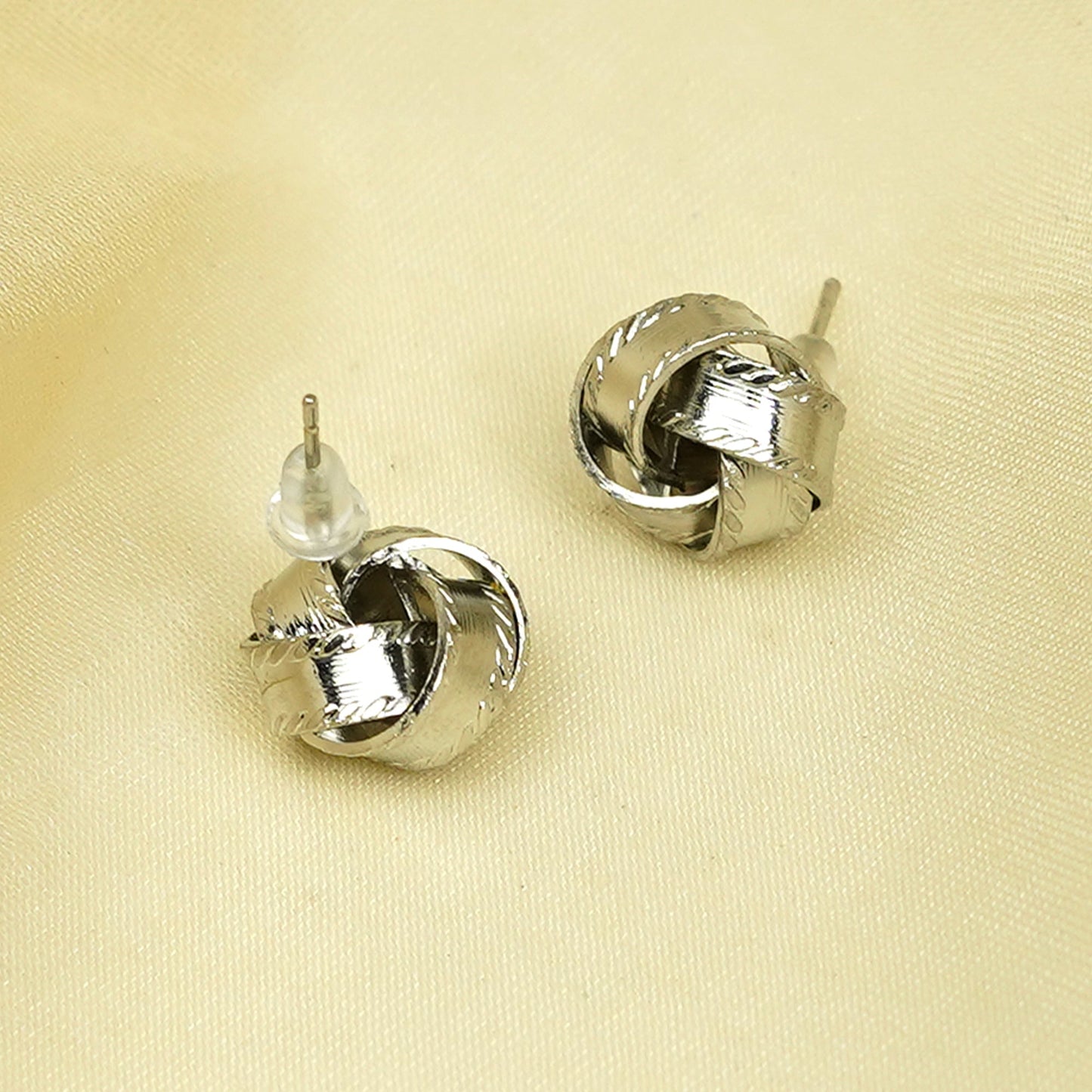 Zevar Club Silver Tone Twisted Knot Stud Earrings for Women
