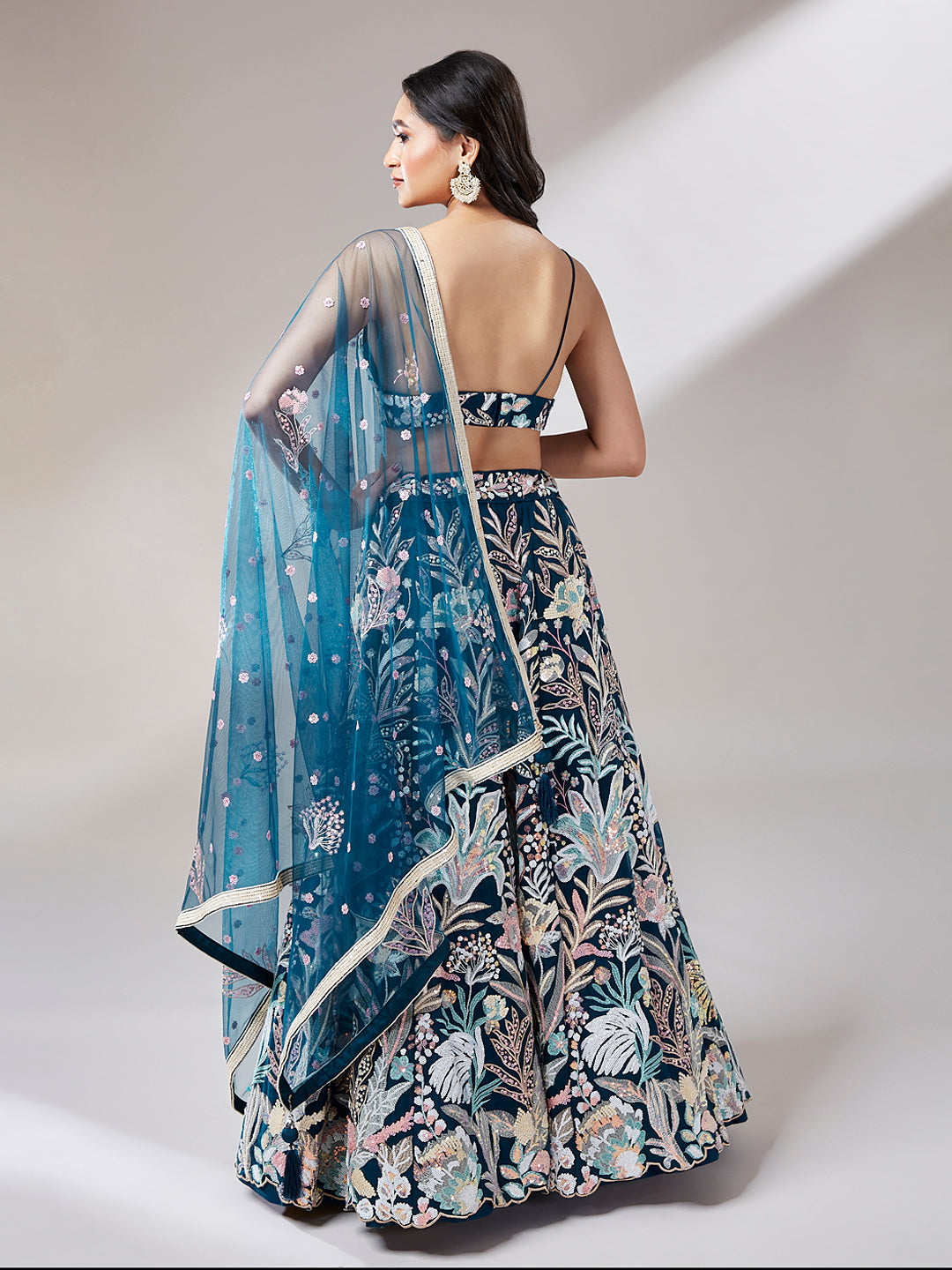 Navy Blue Net Sequins Work Bridesmaid Lehenga