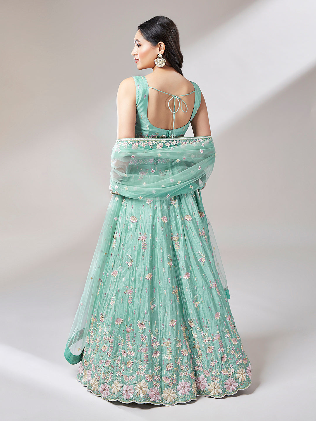 Sea Green Georgette Sequins Embroidery Lehenga
