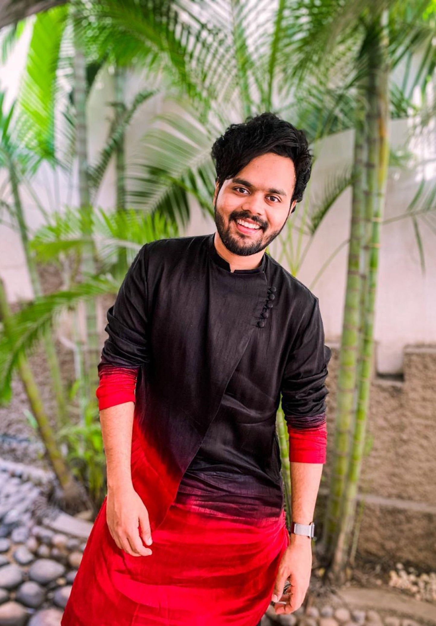 Red & Black Raw Silk Dyed Festive ( only Kurta )
