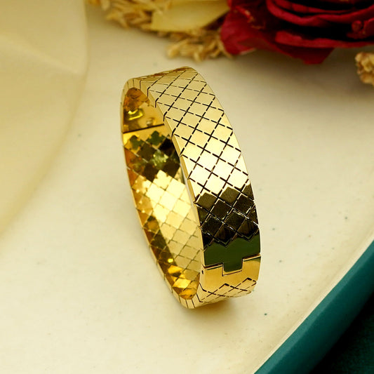 Zevar Club Gold Tone Stainless Steel Tarnish Free Waterproof Criss-Cross Textured Openable Statement Bracelet for Women