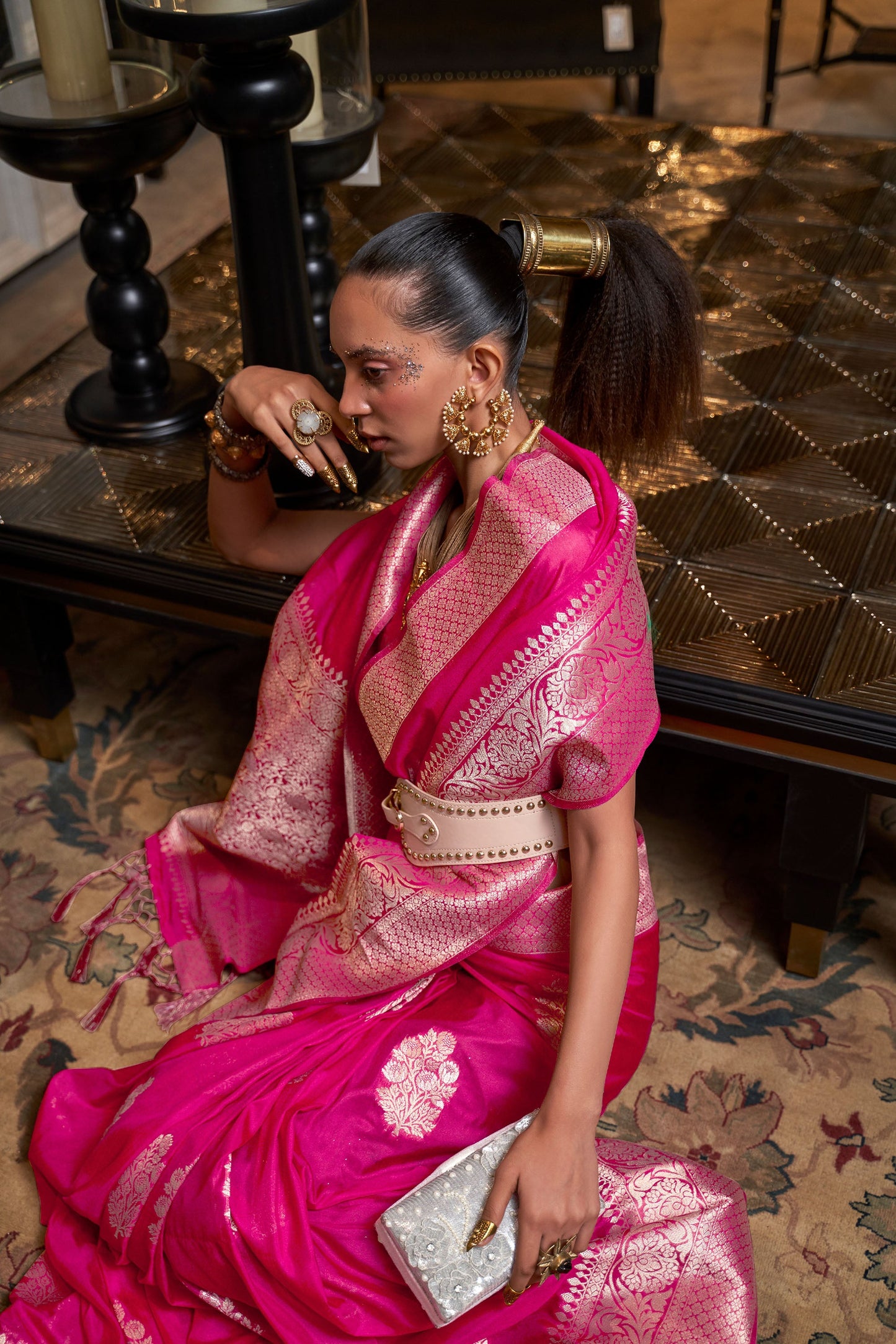 Pink Korsa Georgette Pure Khadi Nylon saree