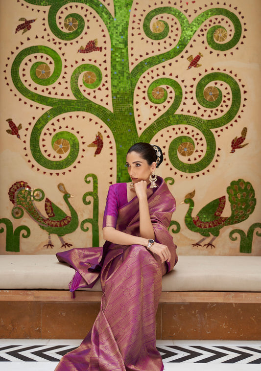 Purple Kinkhab Silk Handloom Saree
