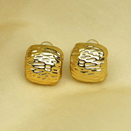 Zevar Club Gold Tone Hammered Textured Square Stud Earrings for Women