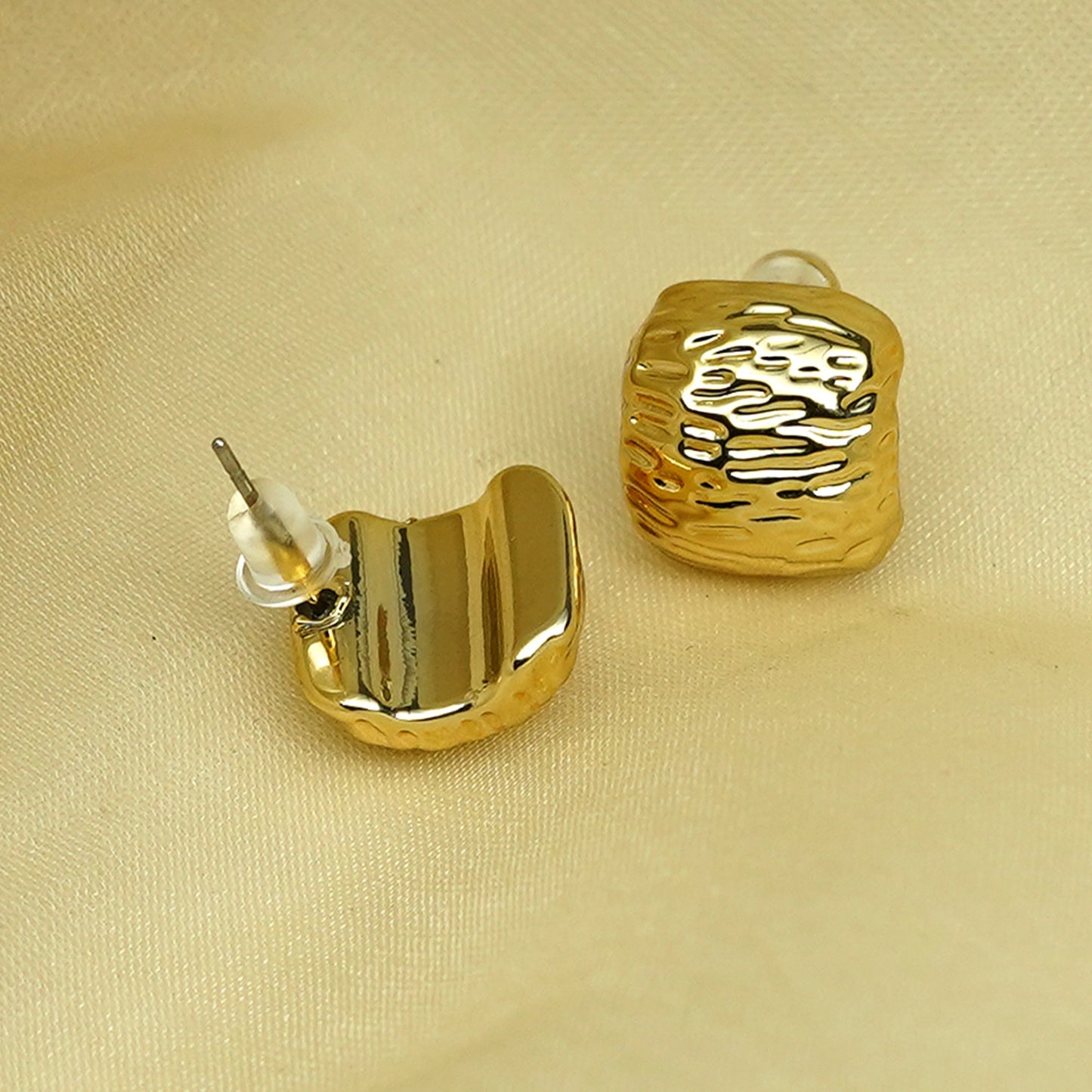 Zevar Club Silver Tone Hammered Textured Square Stud Earrings for Women