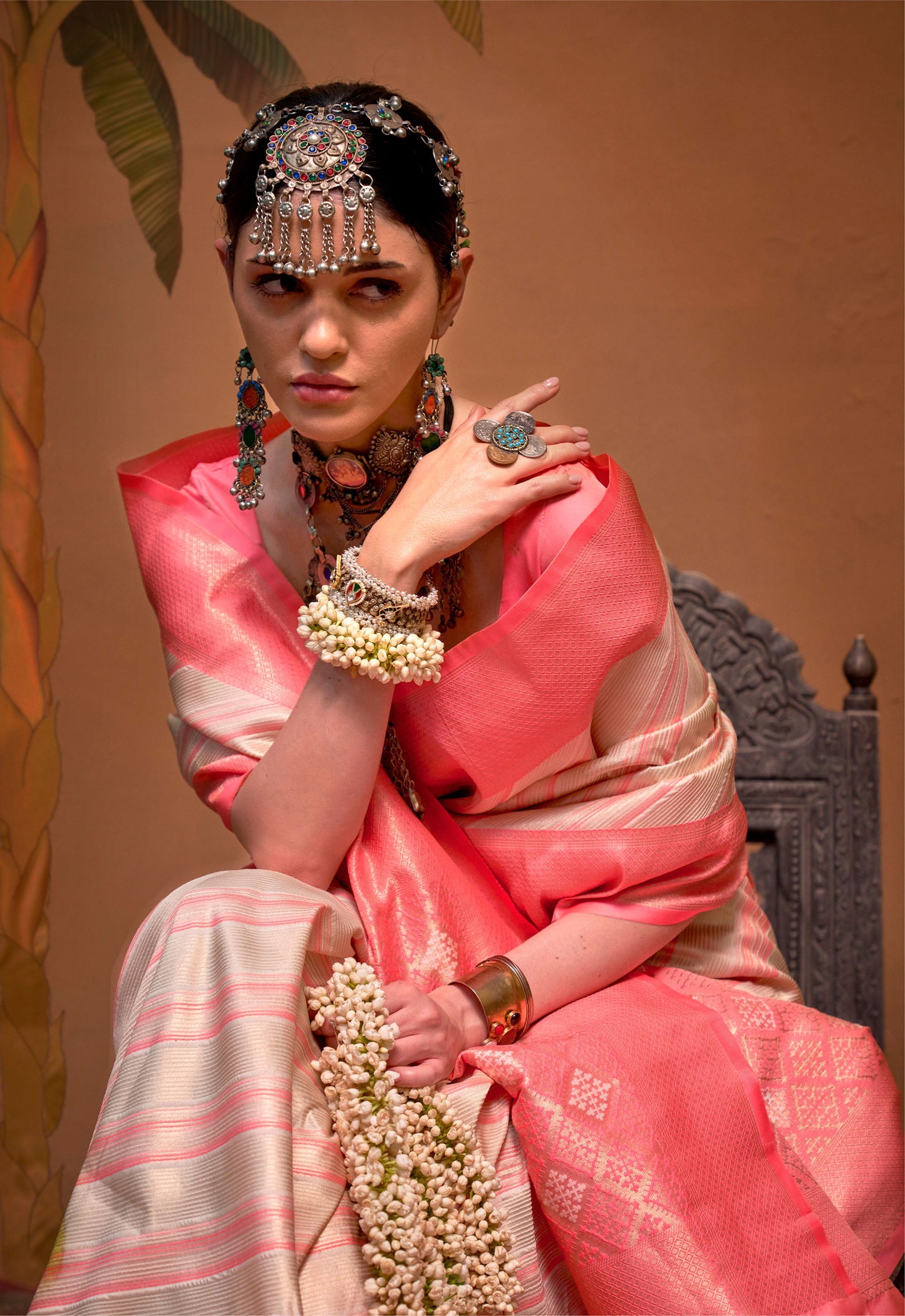 Pink and Peach Kalamari Handloom Silk Saree